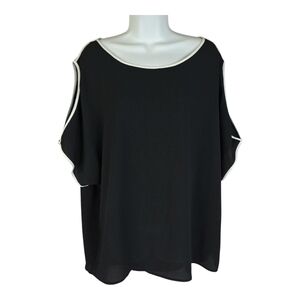Vince Camuto Black Cold Shoulder‎ Blouse Top with White Trim